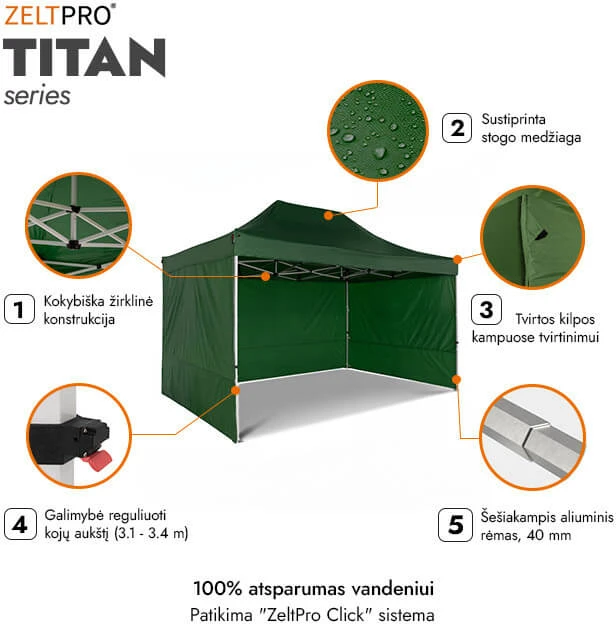 Prekybinė Palapinė 3x4,5 Žalia Zeltpro TITAN