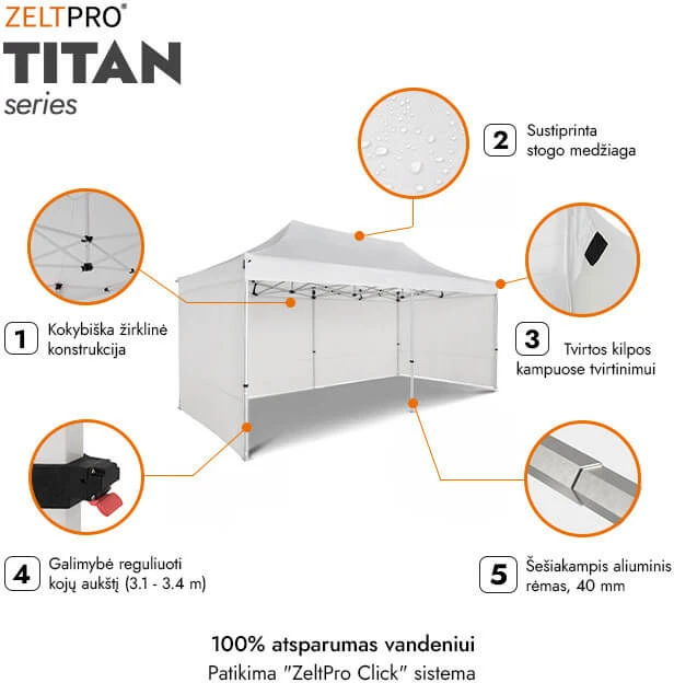 Prekybinė Palapinė 3x6 Balta Zeltpro TITAN