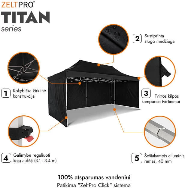 Prekybinė Palapinė 3x6 Juoda Zeltpro TITAN