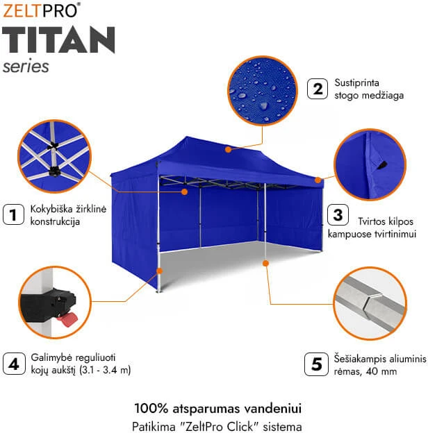 Prekybinė Palapinė 3x6 Mėlyna Zeltpro TITAN
