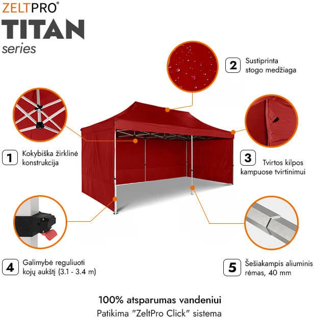 Prekybinė Palapinė 3x6 Raudona Zeltpro TITAN