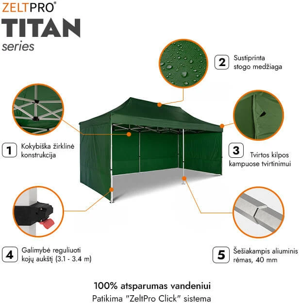 Prekybinė Palapinė 3x6 Žalia Zeltpro TITAN
