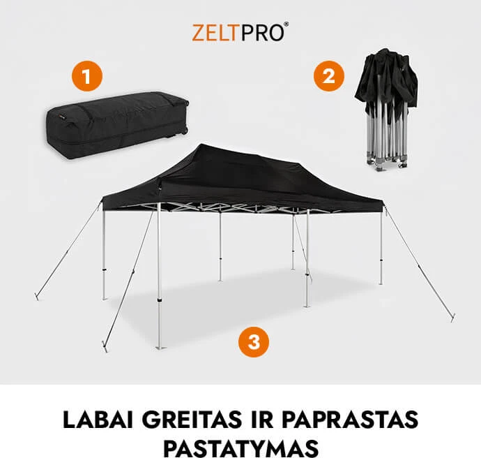 Prekybinė Palapinė 4x6 Balta Zeltpro PREMIUM+ su 4 sienomis, krepšiu