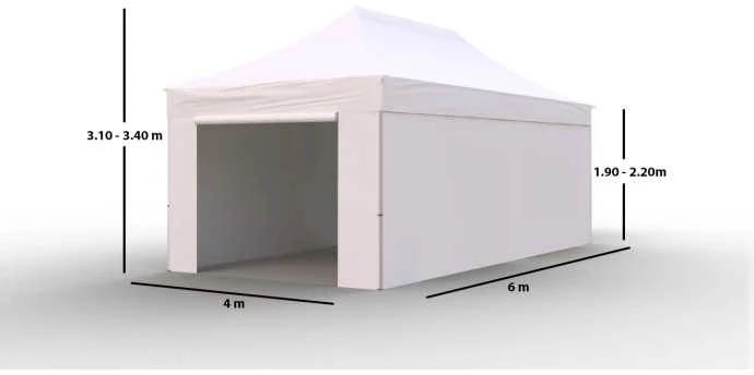 Prekybinė Palapinė 4x6 Balta Zeltpro PREMIUM+ su 4 sienomis, krepšiu