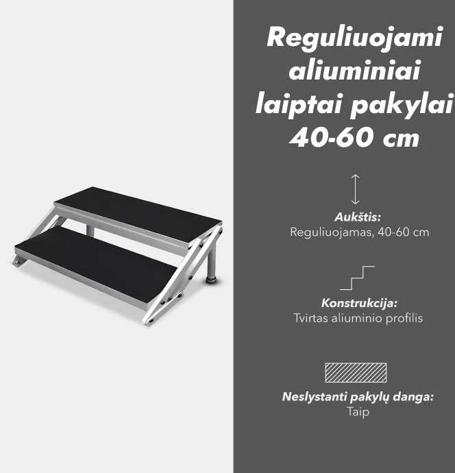 Reguliuojami aliuminiai laiptai pakylai 40-60 cm (2 pakopų)