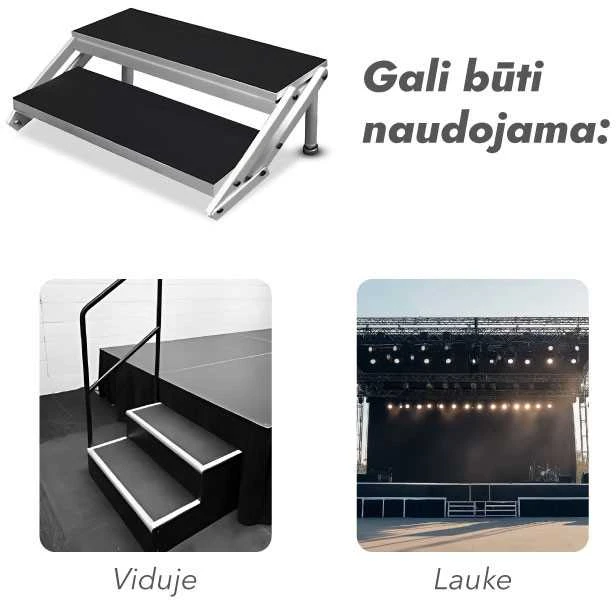 Reguliuojami aliuminiai laiptai pakylai 40-60 cm (2 pakopų)