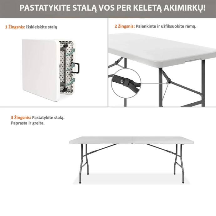 Lauko baldų komplektas Tonro Sulankstomų baldų komplektas: Stalas 240 baltas, 10 kėdžių Premium juodų
