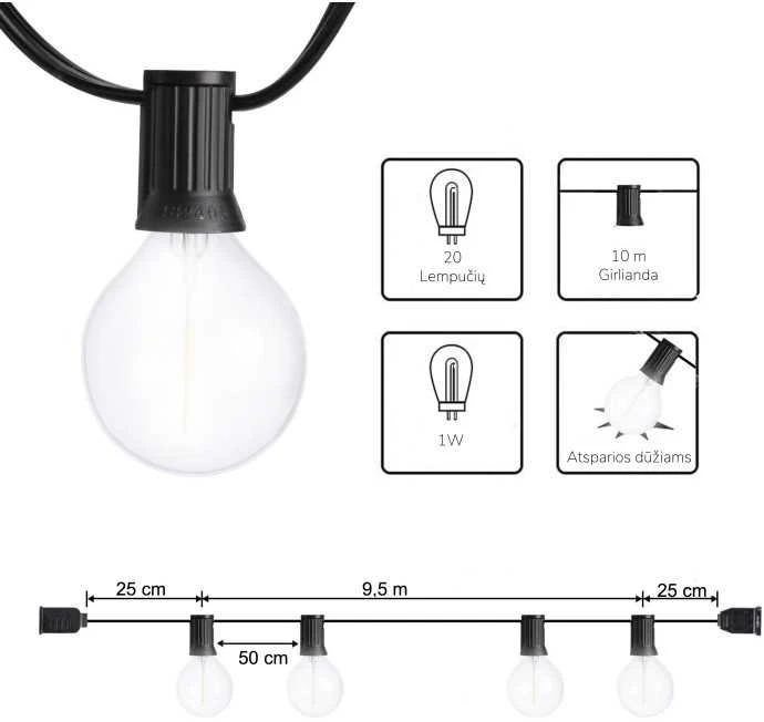 Tonro Lauko girlianda (LED lemputės) 10 m Elegance matinė