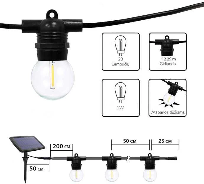 Tonro Lauko girlianda su saulės baterija (LED) Glow