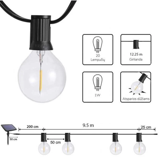 Tonro Lauko girlianda su saulės baterija (LED) Elegance