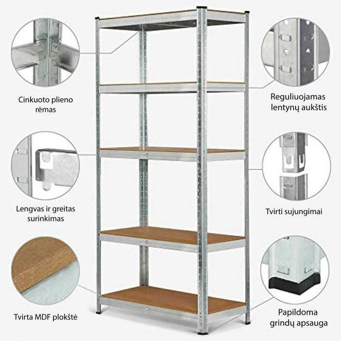 Tonro Sandėliavimo lentynos stelažai 180x90x45 PRO (5 vnt)