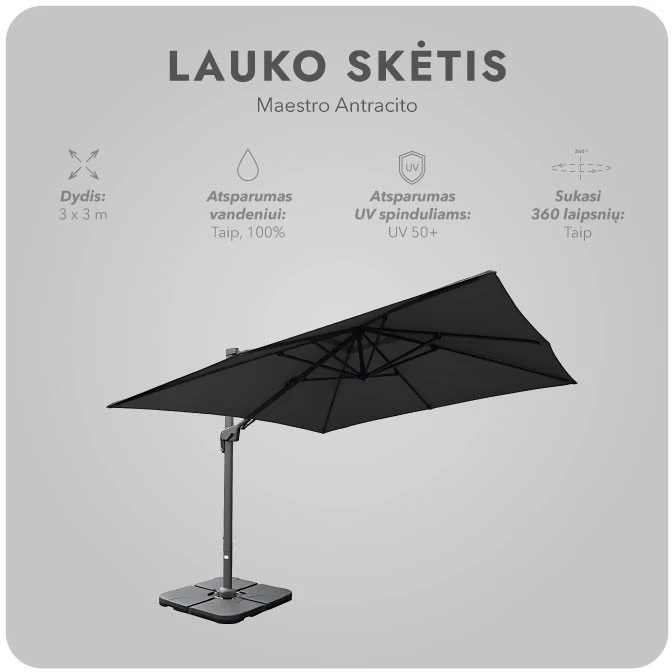Zeltpro Lauko skėtis su padu (užvalkalas dovanų) Maestro Antracito