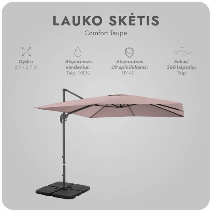 Zeltpro Lauko skėtis su Solid padu ir užvalkalu Comfort Taupe