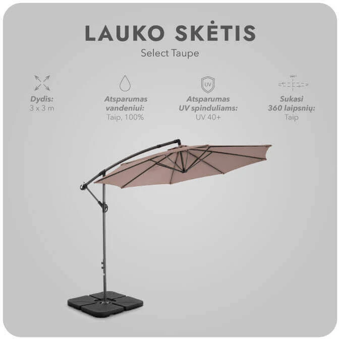 Zeltpro Lauko skėtis su užvalkalu Select Taupe