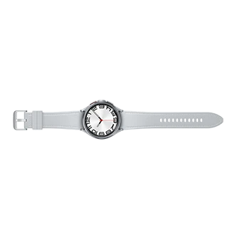 Išmanusis laikrodis Samsung Galaxy Watch 6 Classic LTE, 47 mm, Sidabrinės spalvos korpusas su pilkos spalvos dirželiu