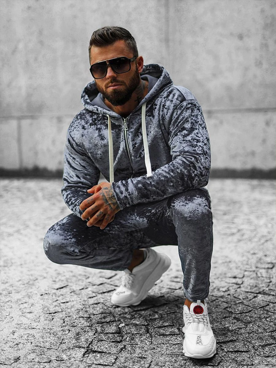 Pilkas veliūrinis vyriškas džemperis Omilo