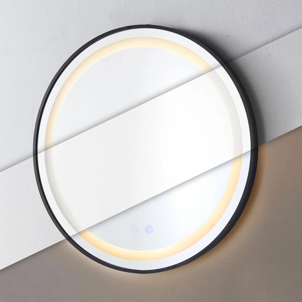 Apvalus juodas LED vonios veidrodis 80 cm su 3 šviesos spalvomis ModernHome