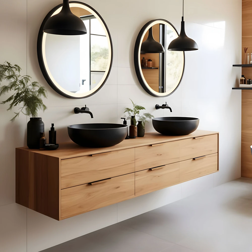 Apvalus juodas LED vonios veidrodis 80 cm su 3 šviesos spalvomis ModernHome