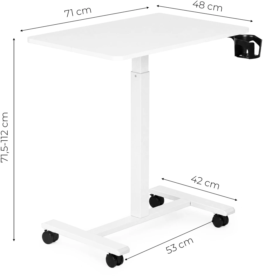 Baltas mobilus reguliuojamo aukščio stalas 70x48 cm ModernHome