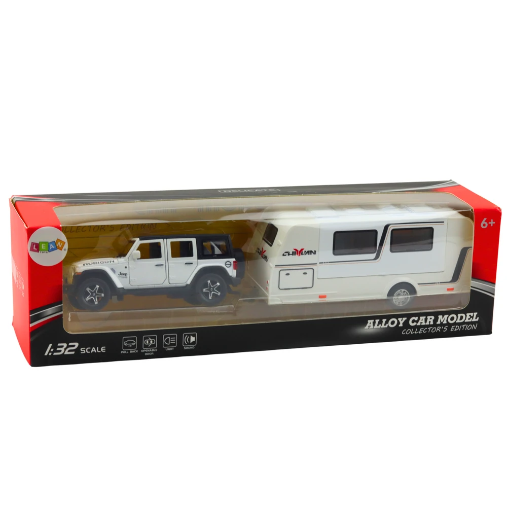 Lean Toys Bekelės Automobilis su Kemperiu Baltas 1:32 – Metalinis Modelis su Šviesomis ir Garsais