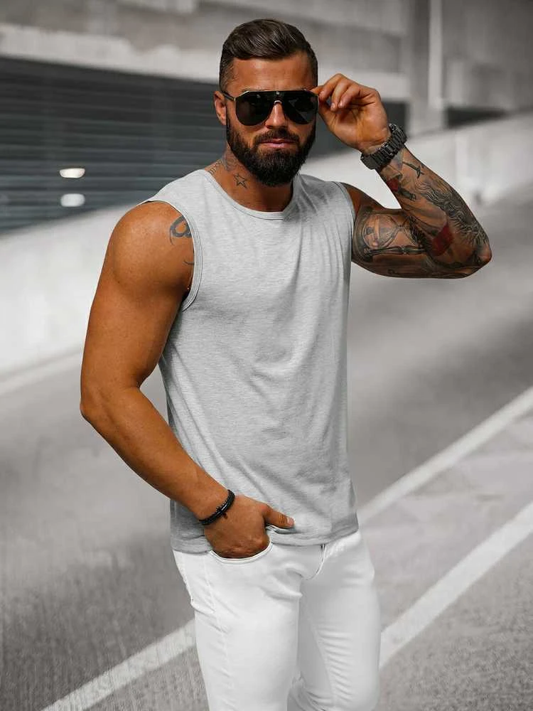 Berankoviai šviesiai pilki vyriški marškinėliai Look