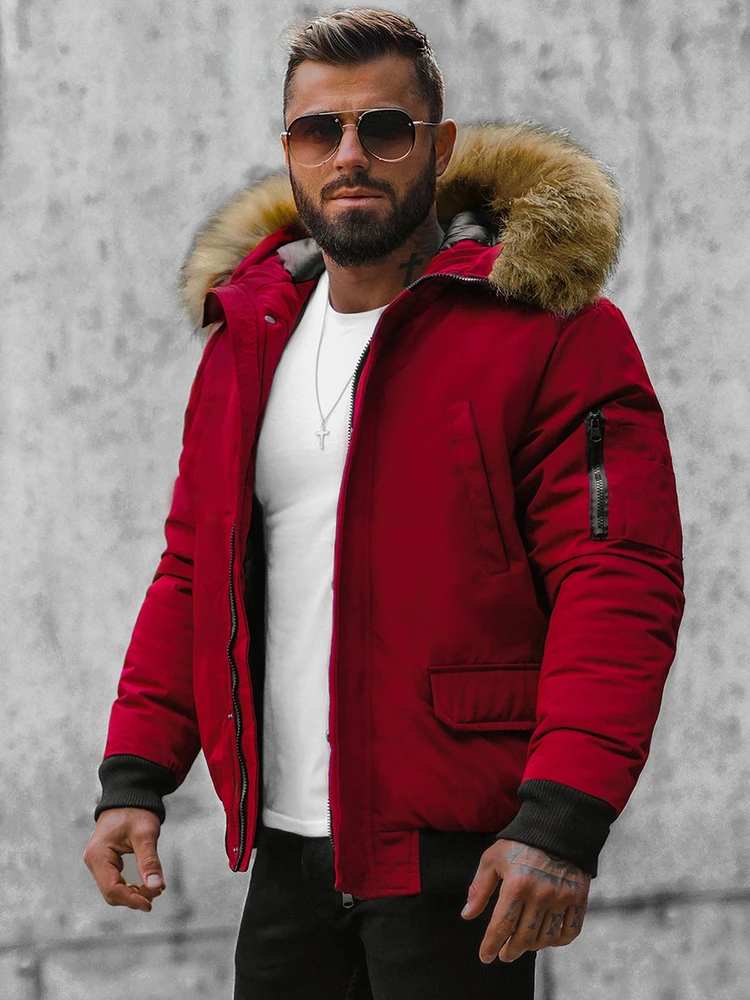 Bomber stiliaus žieminė bordo vyriška striukė Lemor