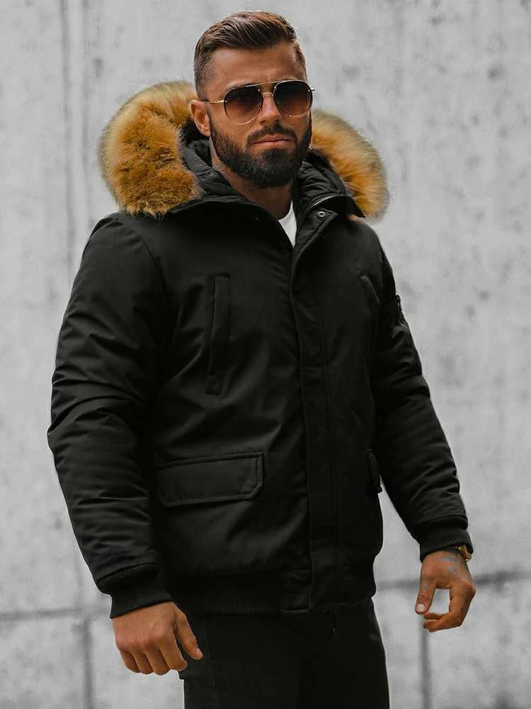 Bomber stiliaus žieminė juoda vyriška striukė Lemor