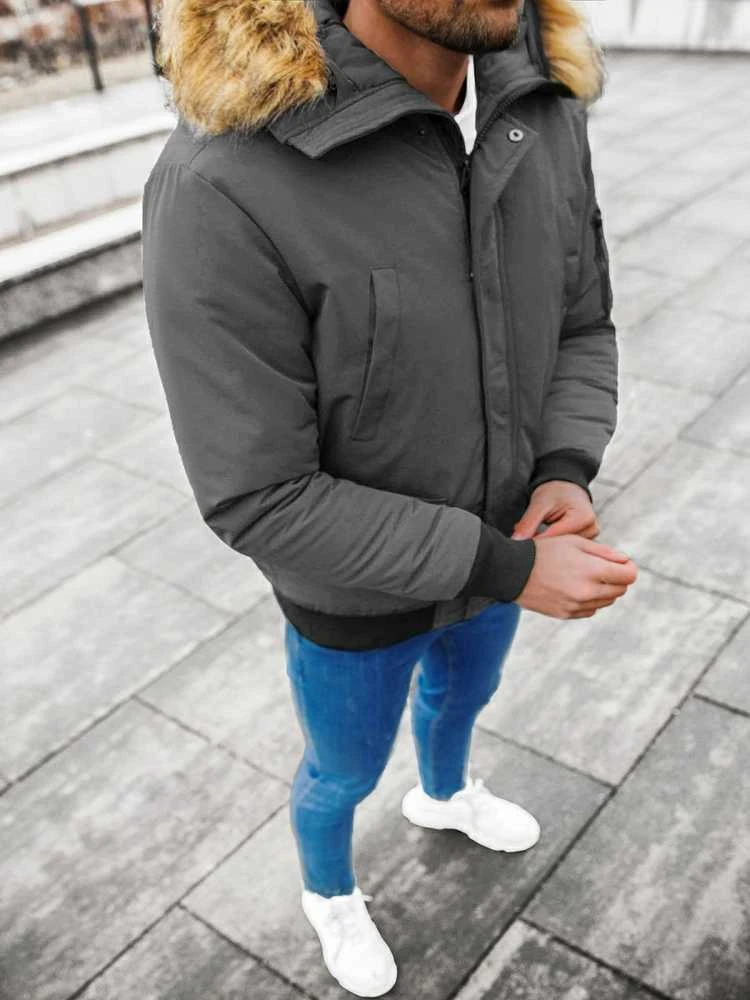 Bomber stiliaus žieminė tamsiai pilka vyriška striukė Lemor