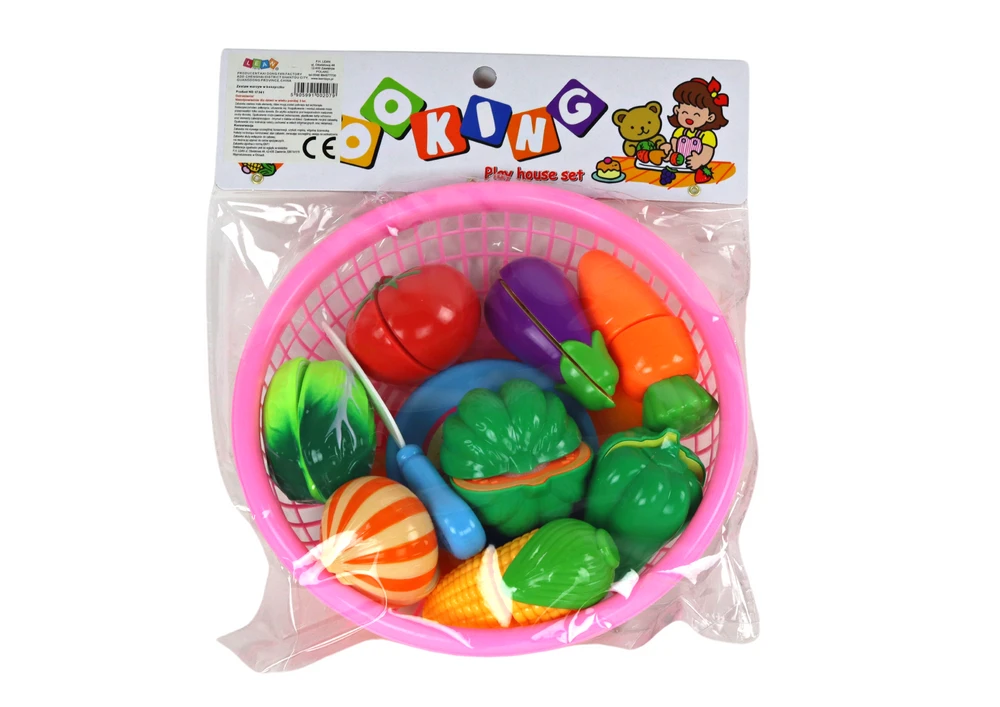 Lean Toys Žaislinių daržovių rinkinys LeanToys su peiliu ir lėkštute
