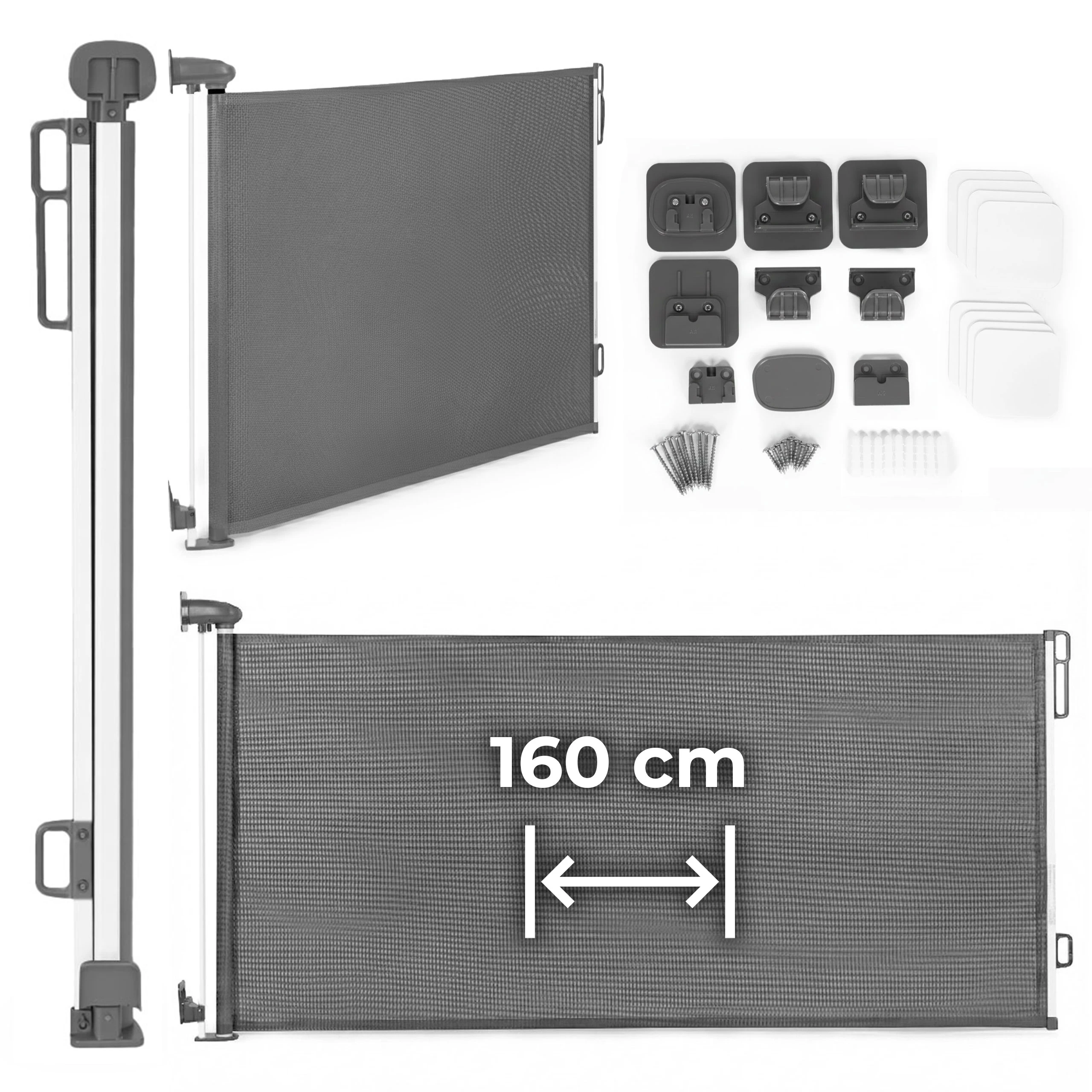Ištraukiama apsauginė vartelė laiptams ir durims 160 cm, pilka, ECOTOYS aprašymas - Prekės nuotrauka