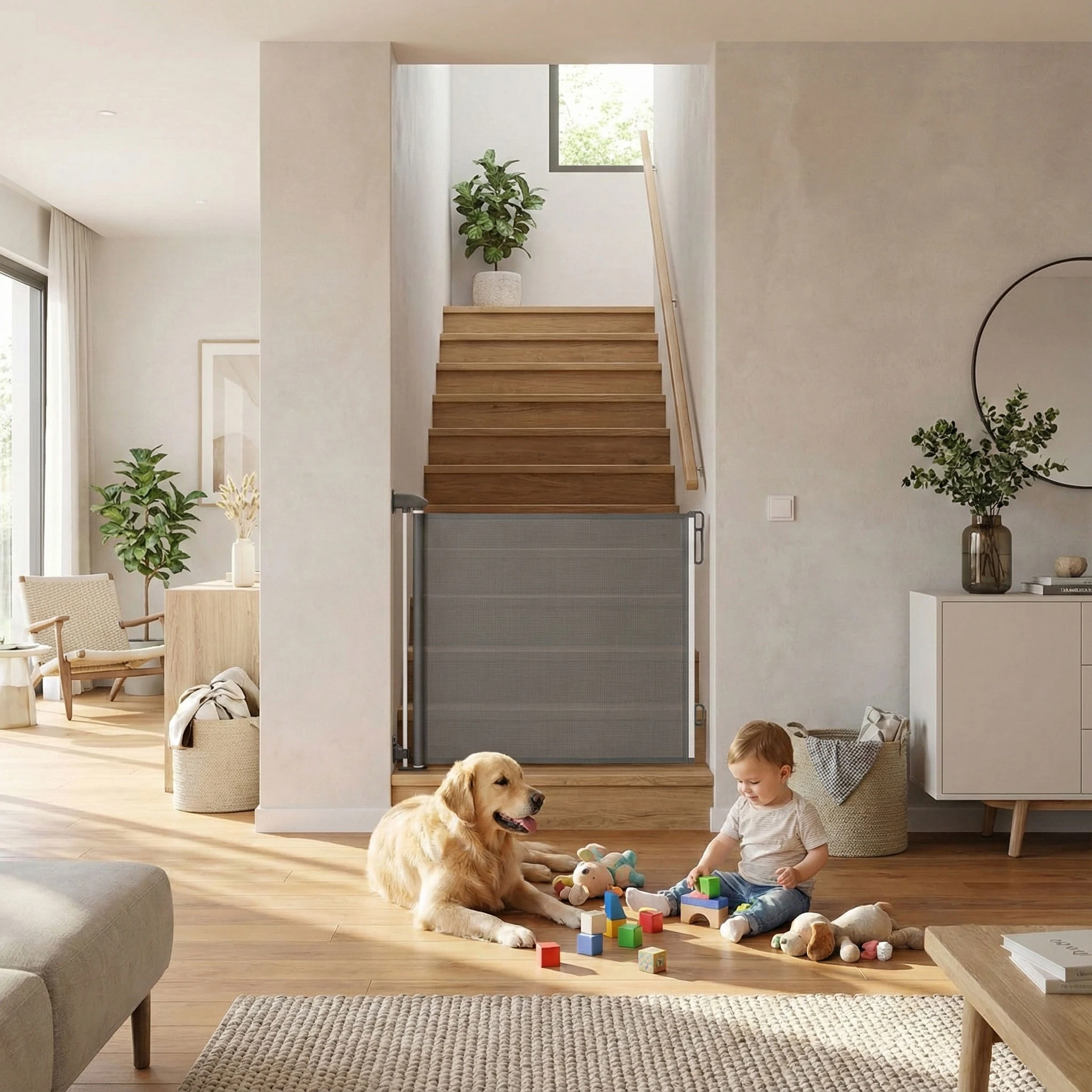 Ištraukiama apsauginė vartelė laiptams ir durims 160 cm, pilka, ECOTOYS aprašymas - Prekės nuotrauka