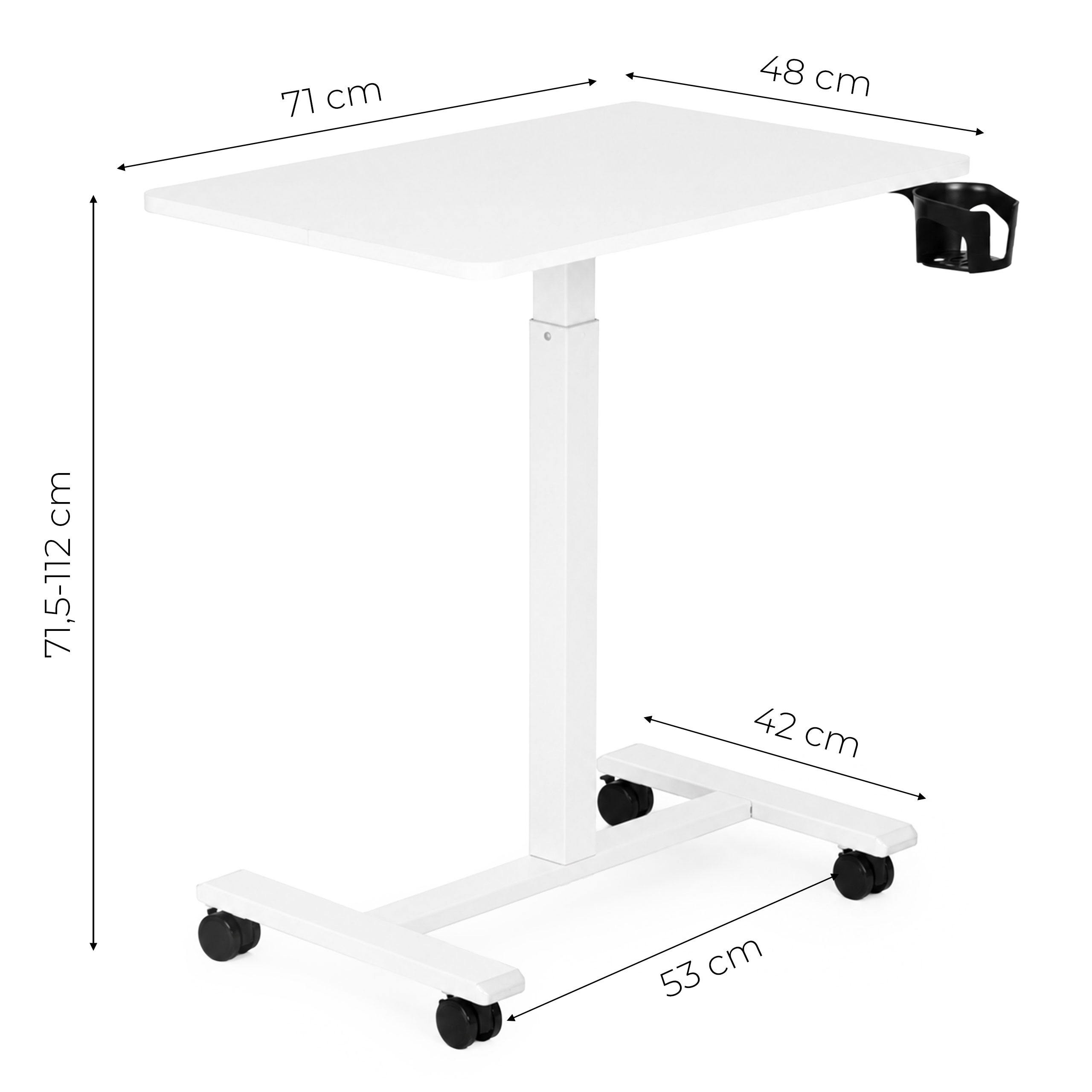Baltas mobilus reguliuojamo aukščio stalas 70x48 cm ModernHome aprašymas - Prekės nuotrauka
