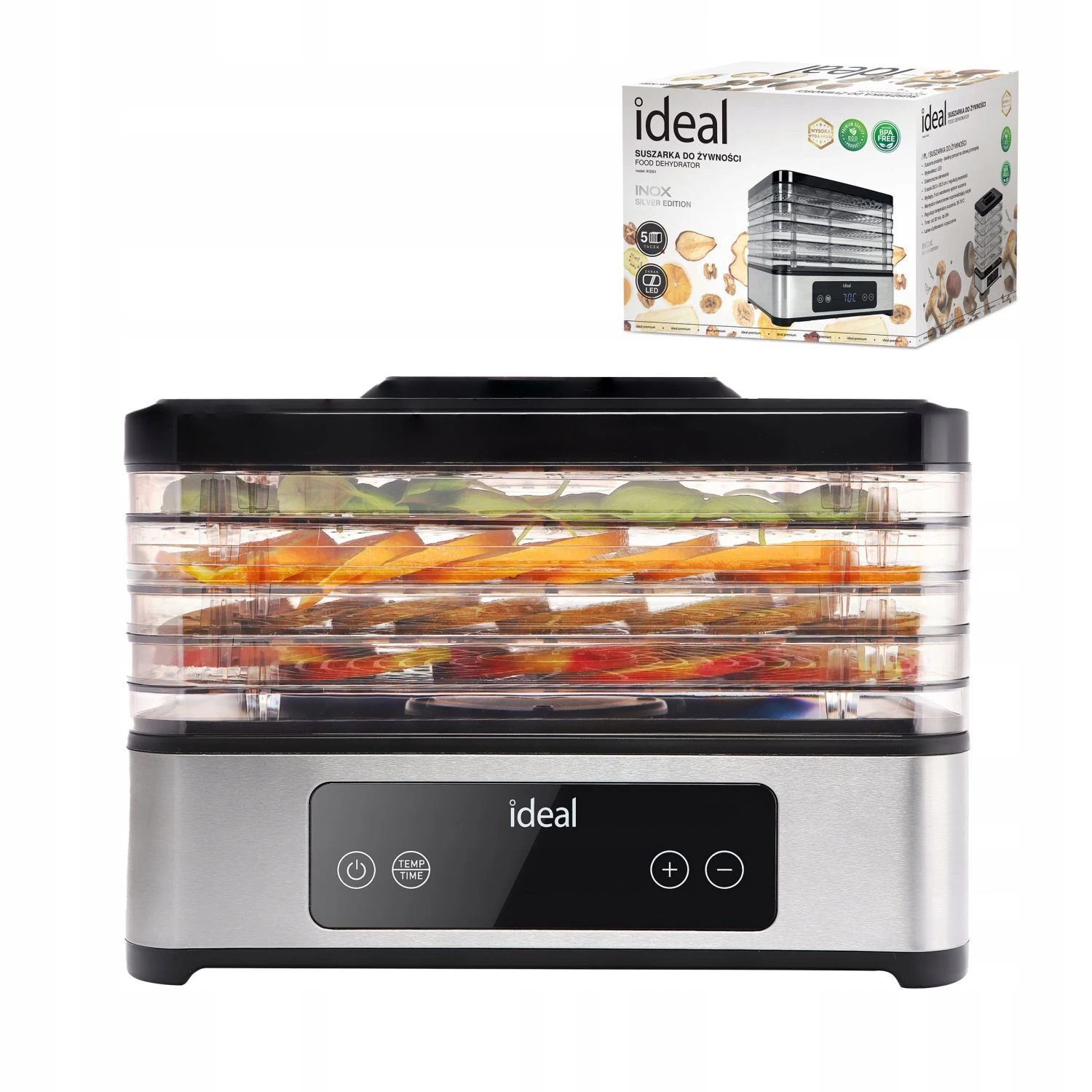 Didelis maisto džiovintuvas grybams, vaisiams ir daržovėms „IDEAL INOX“ + konvekcija 400 W + laikmatis aprašymas - Prekės nuotrauka