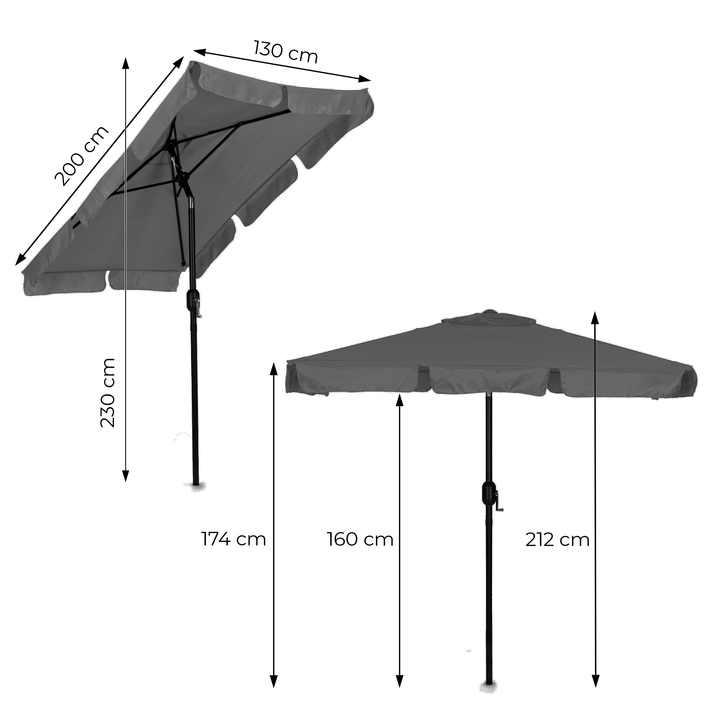 Didelis pilkas stačiakampis sodo skėtis 200 x 130 cm Multigarden aprašymas - Prekės nuotrauka