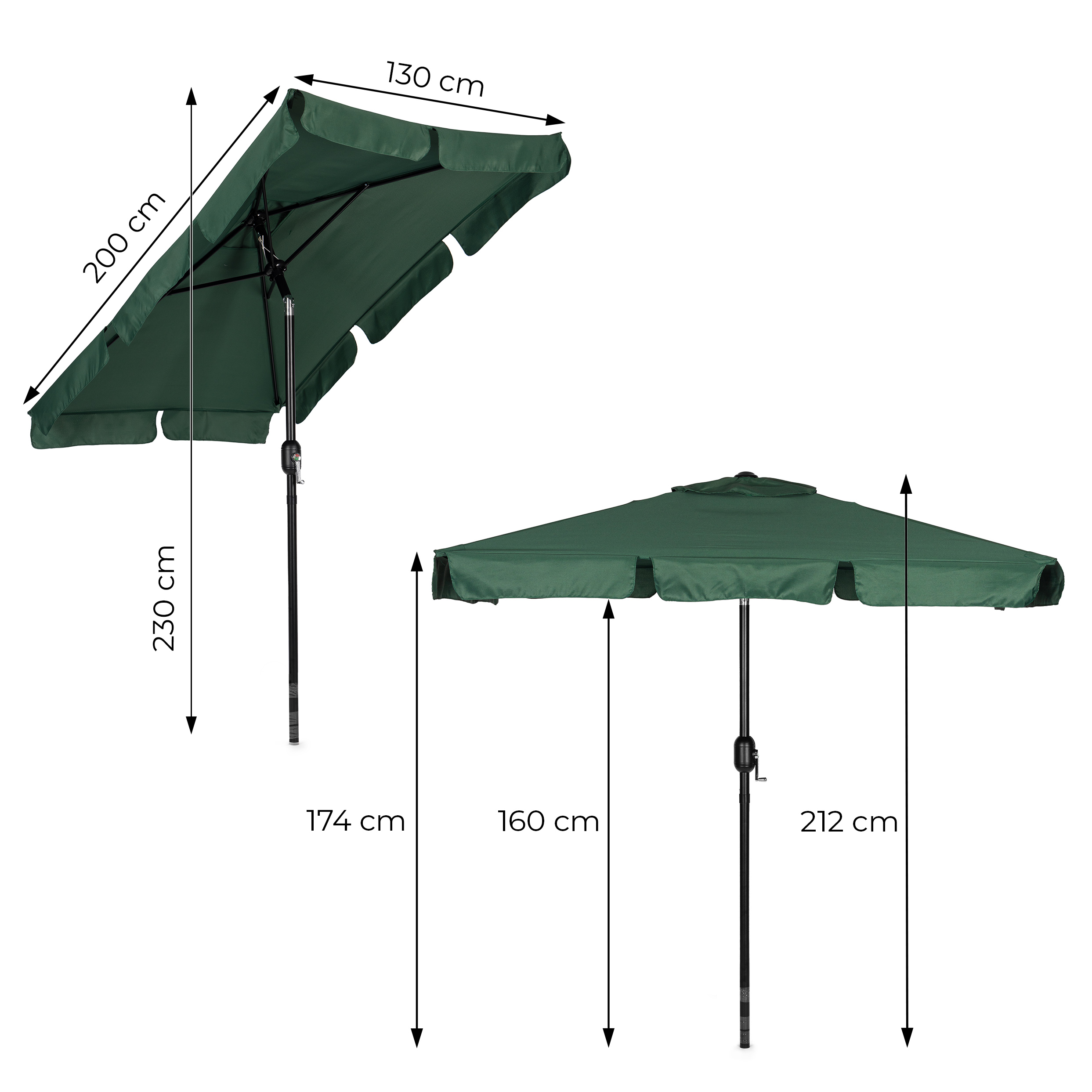 Didelis žalias stačiakampis sodo skėtis 200 x 130 cm Multigarden aprašymas - Prekės nuotrauka