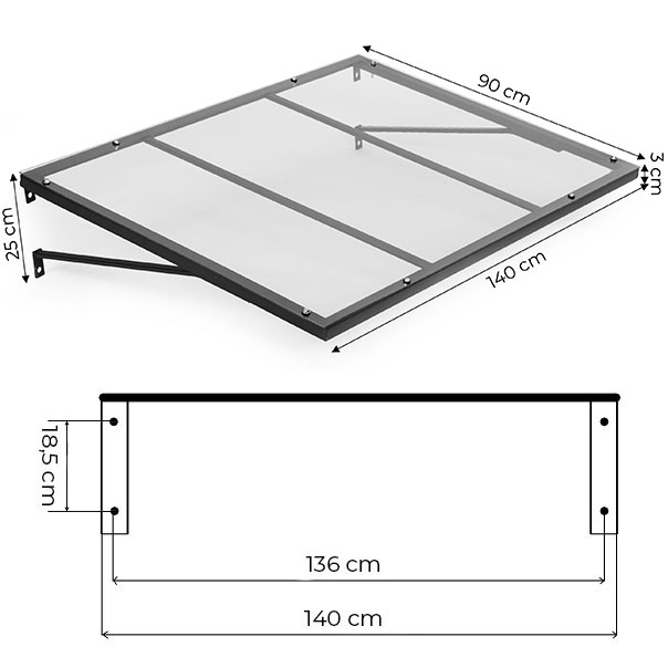 Įėjimo durų stogelis 140x90 cm su UV apsauga MultiGarden aprašymas - Prekės nuotrauka