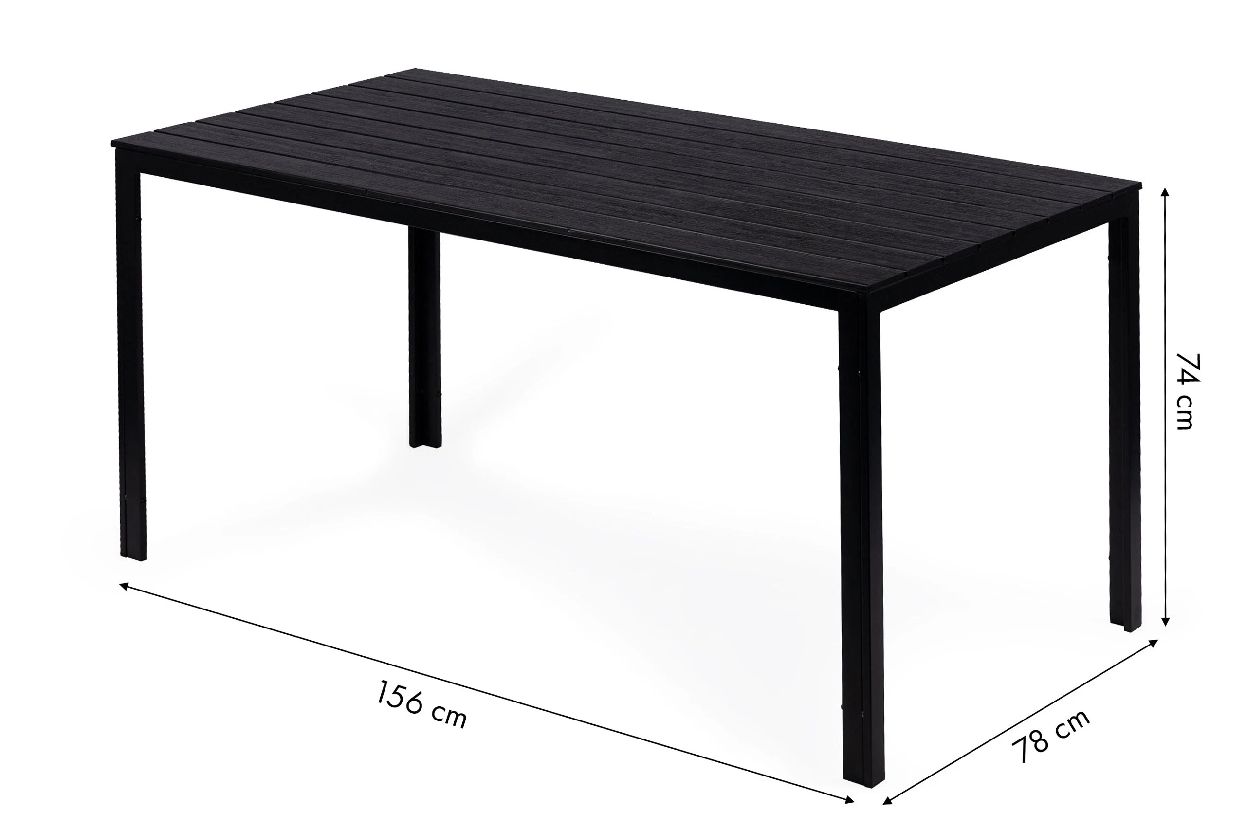 Juodas 6 vietų sodo stalas 156 x 78 cm aprašymas - Prekės nuotrauka