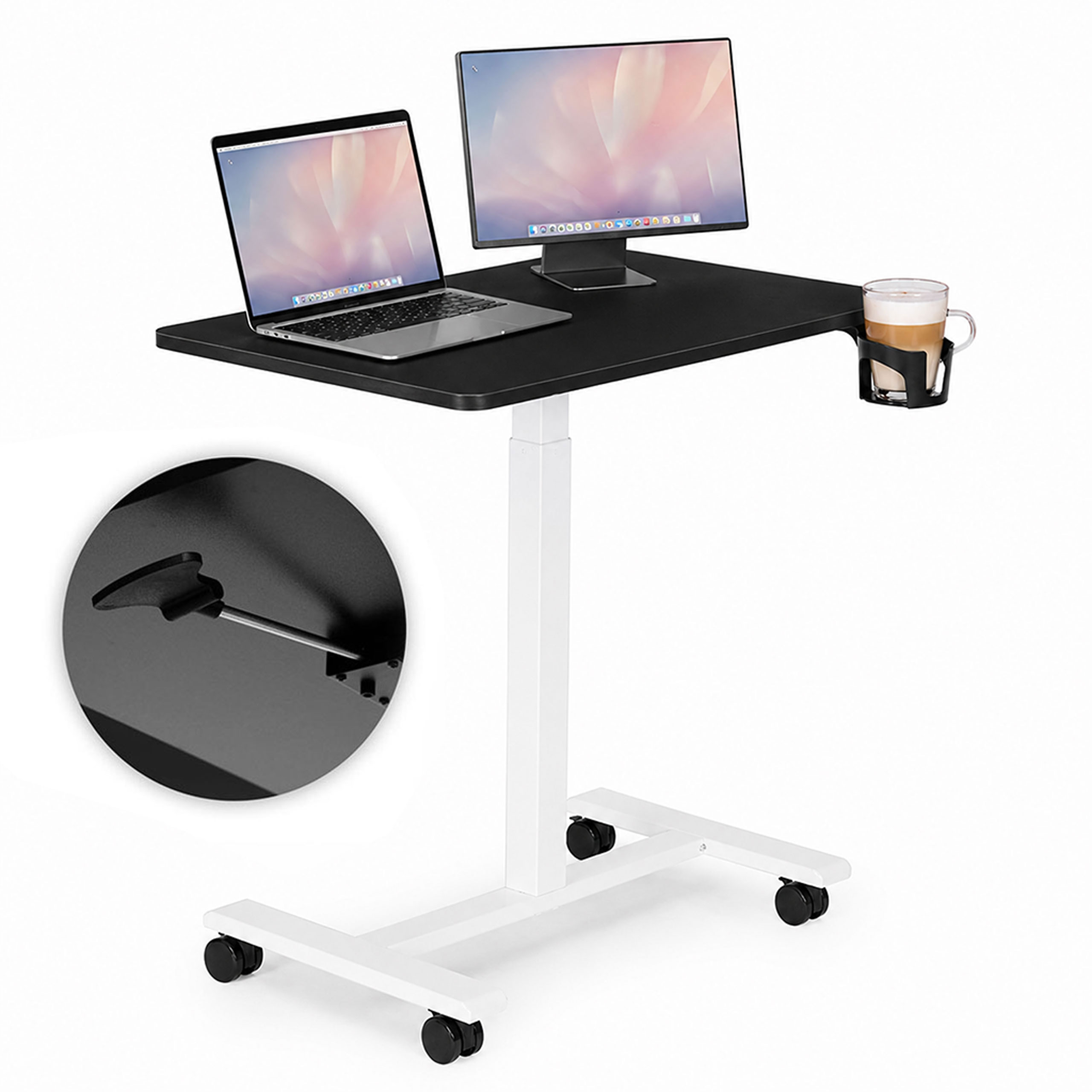 Juodas mobilus reguliuojamo aukščio stalas 70x48 cm ModernHome aprašymas - Prekės nuotrauka