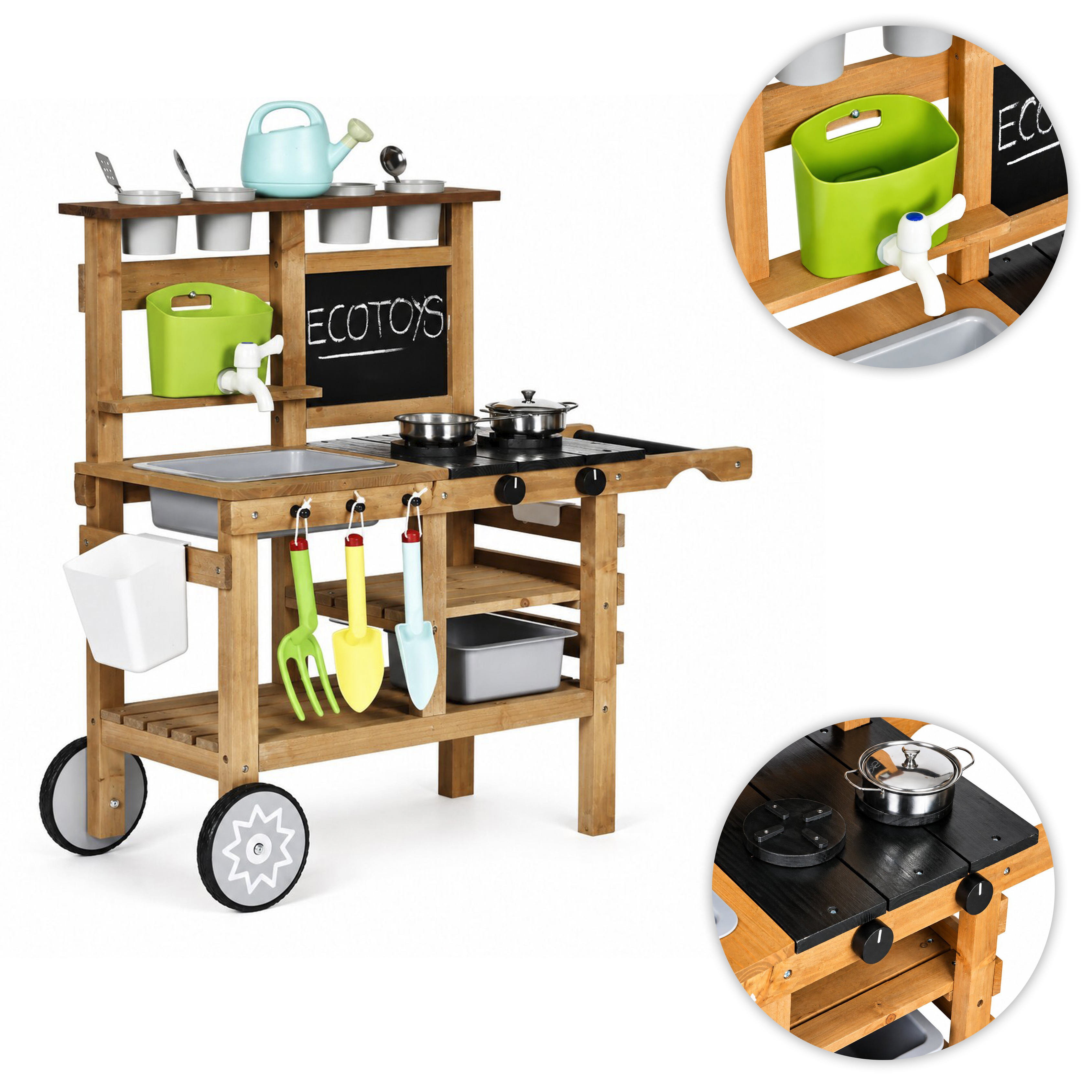 Ecotoys Lauko virtuvėlė vaikams su priedais ir lentele aprašymas - Prekės nuotrauka