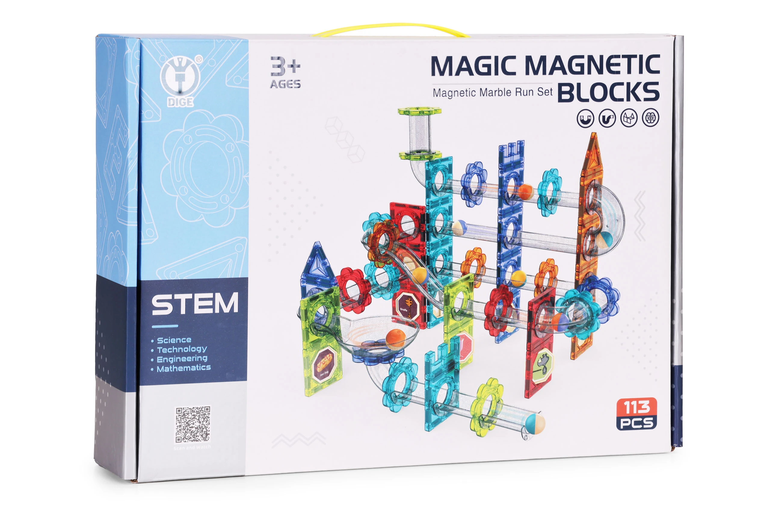 Magnetiniai 3D konstruktoriaus blokeliai „Marble Run“, 113 dalių aprašymas - Prekės nuotrauka