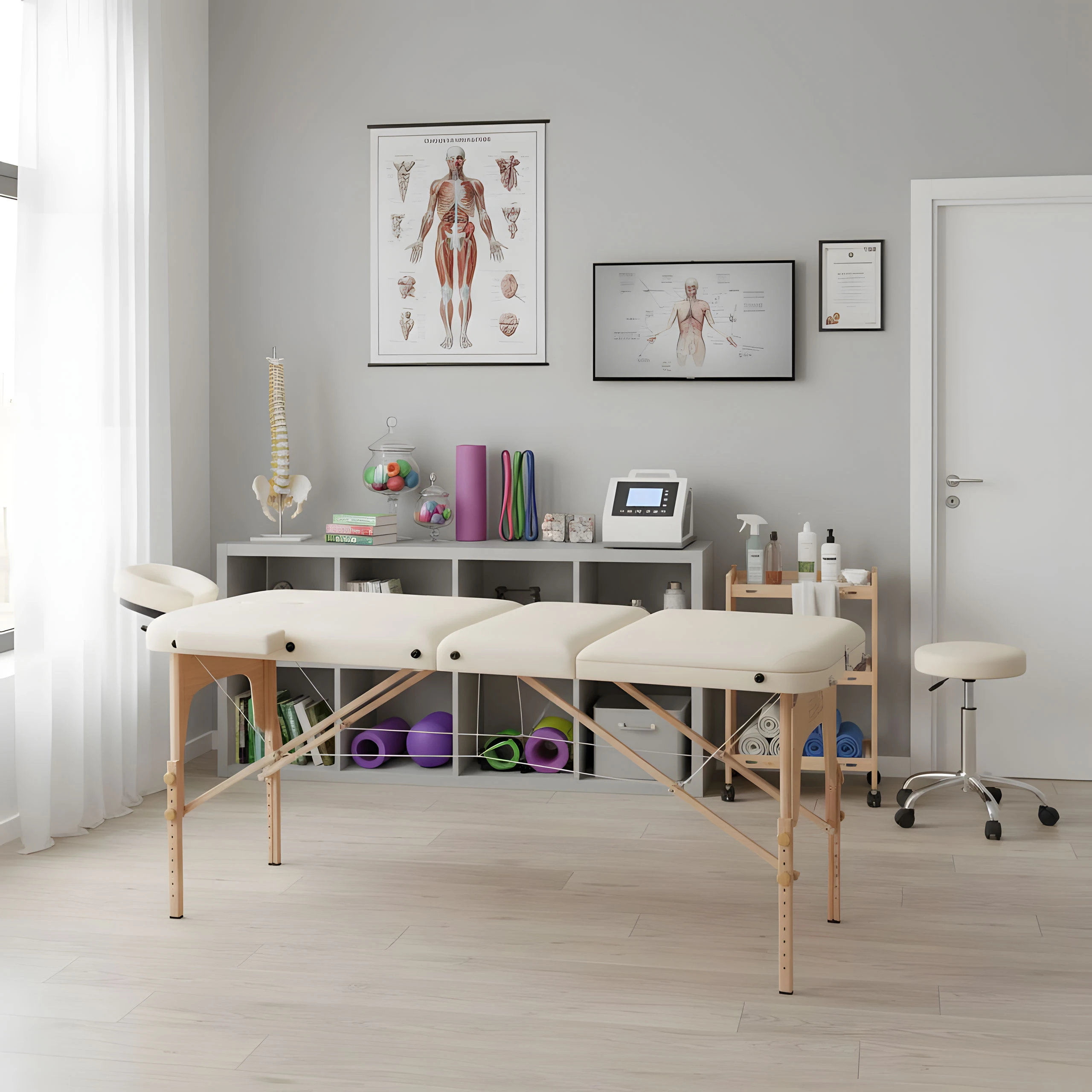 Medinis masažo ir reabilitacijos stalas, 3 segmentų, sulankstomas į lagaminą + krepšį ModernHome aprašymas - Prekės nuotrauka