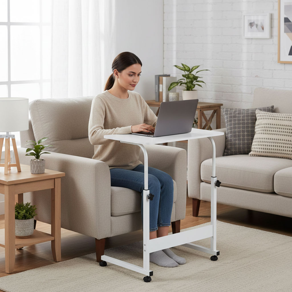 Mobilus baltas nešiojamojo kompiuterio stalas ModernHome aprašymas - Prekės nuotrauka