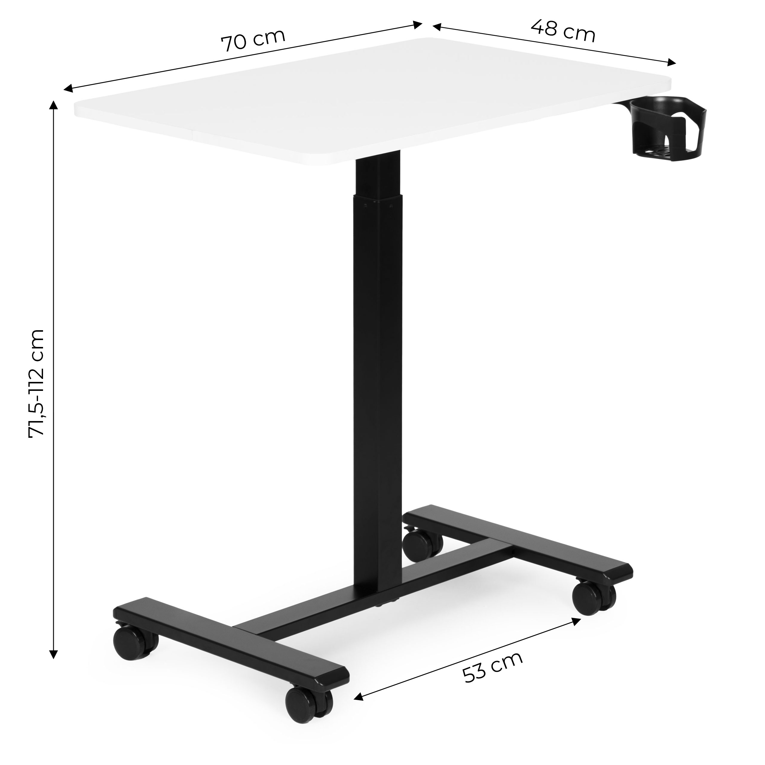 Mobilus baltas reguliuojamas stalas 70x48 cm ModernHome aprašymas - Prekės nuotrauka