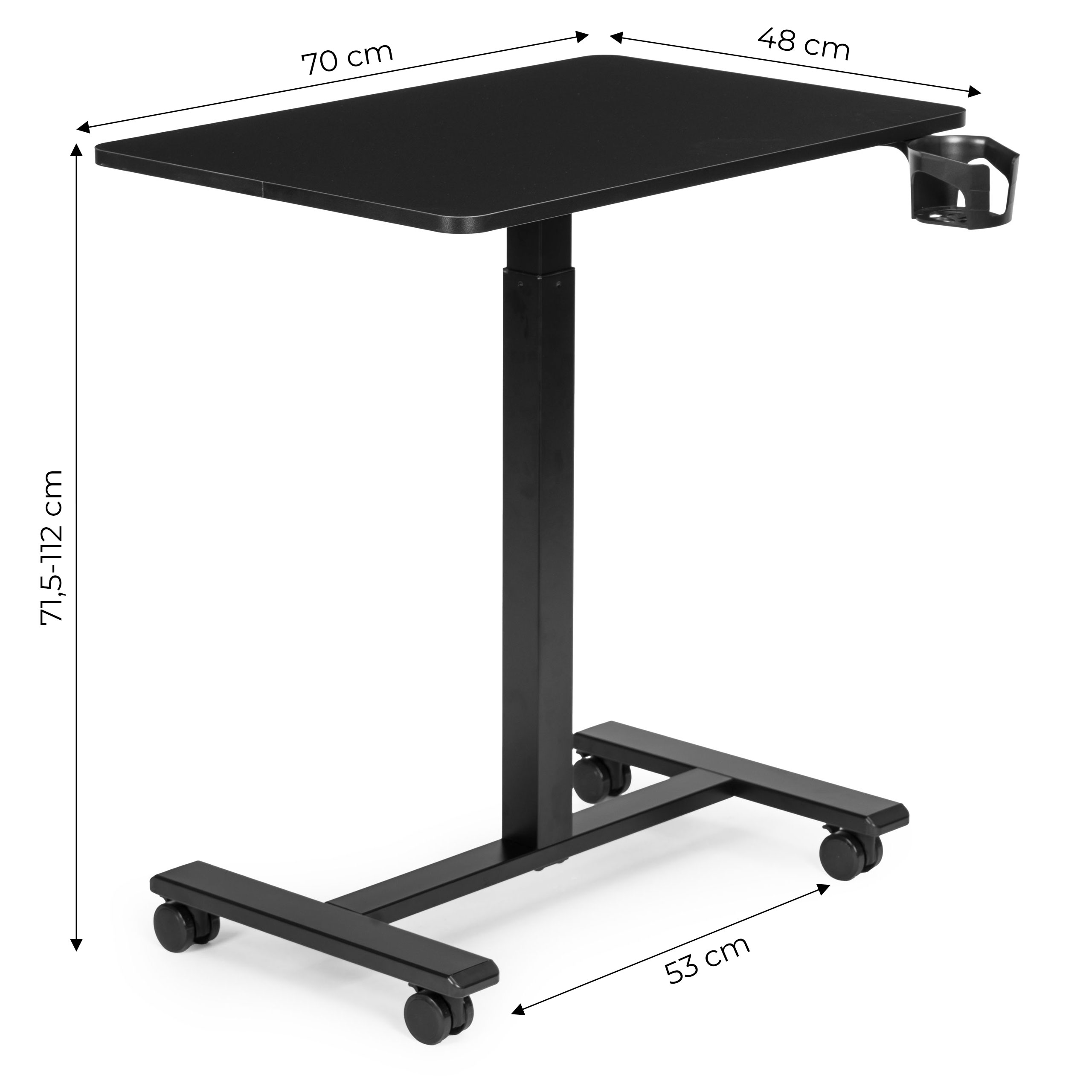 Mobilus juodas reguliuojamo aukščio stalas 70x48 cm ModernHome aprašymas - Prekės nuotrauka