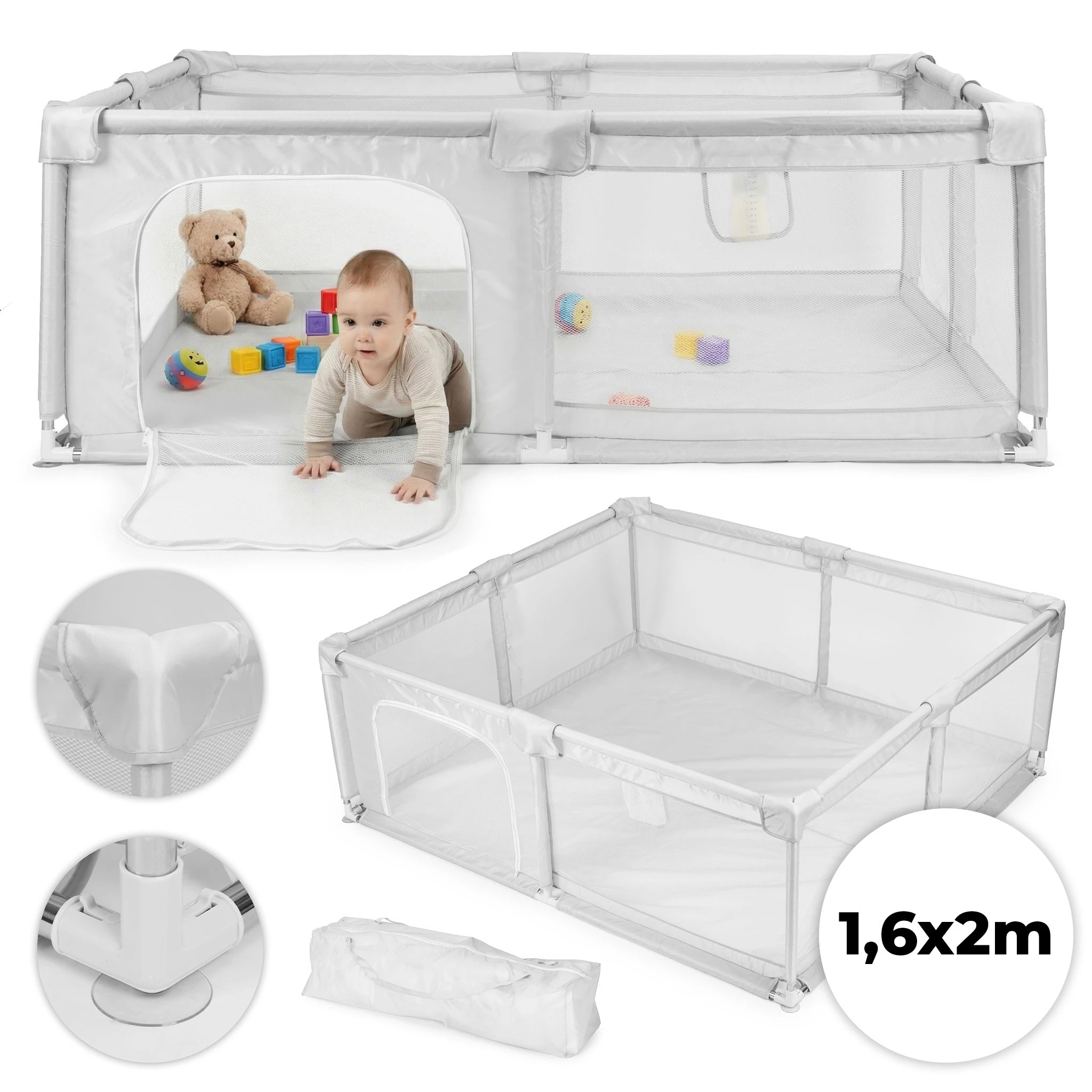 Vaikiškas maniežas 160 × 200 cm, sausas kamuoliukų baseinas, pilkas, ECOTOYS aprašymas - Prekės nuotrauka
