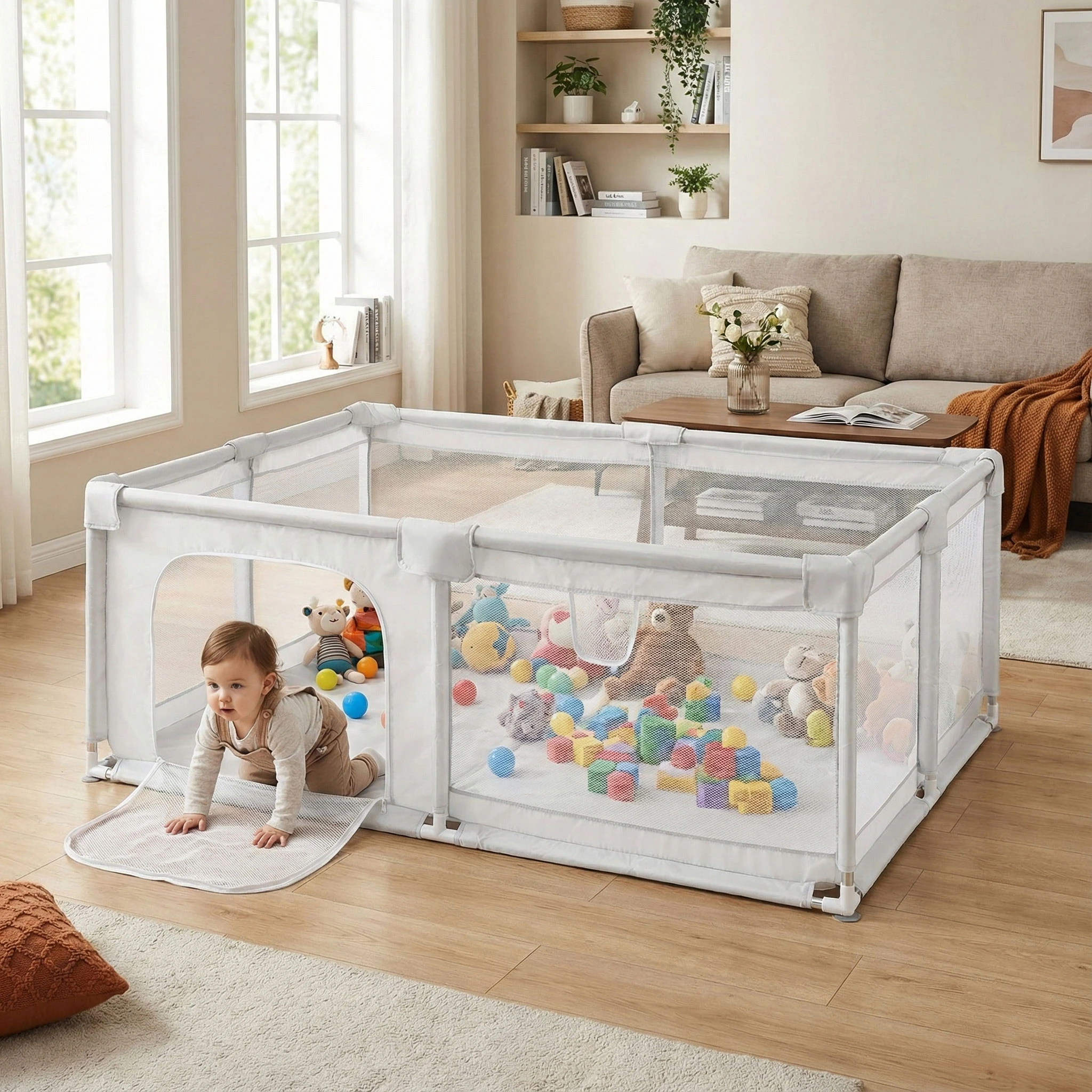 Vaikiškas maniežas 140 × 200 cm, sausas kamuoliukų baseinas, pilkas, ECOTOYS aprašymas - Prekės nuotrauka