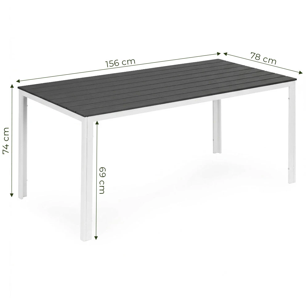 Pilkos ir baltos spalvos 6 vietų stalas, 156 x 78 cm aprašymas - Prekės nuotrauka