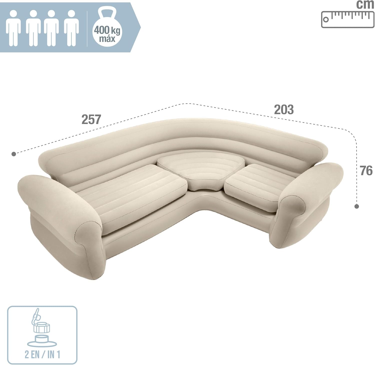 Pripučiama keturvietė kampinė sofa 257x203x76 cm INTEX 68575 aprašymas - Prekės nuotrauka