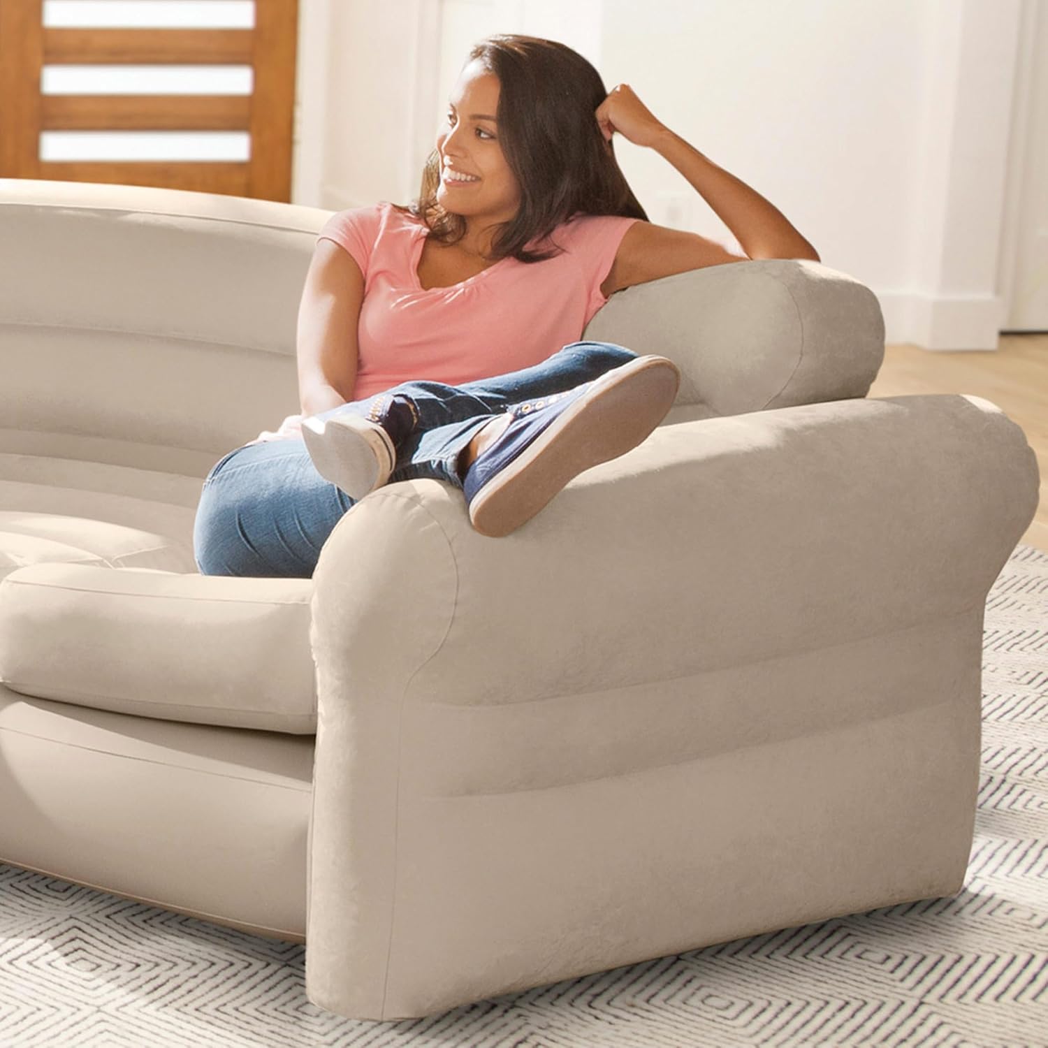 Pripučiama keturvietė kampinė sofa 257x203x76 cm INTEX 68575 aprašymas - Prekės nuotrauka