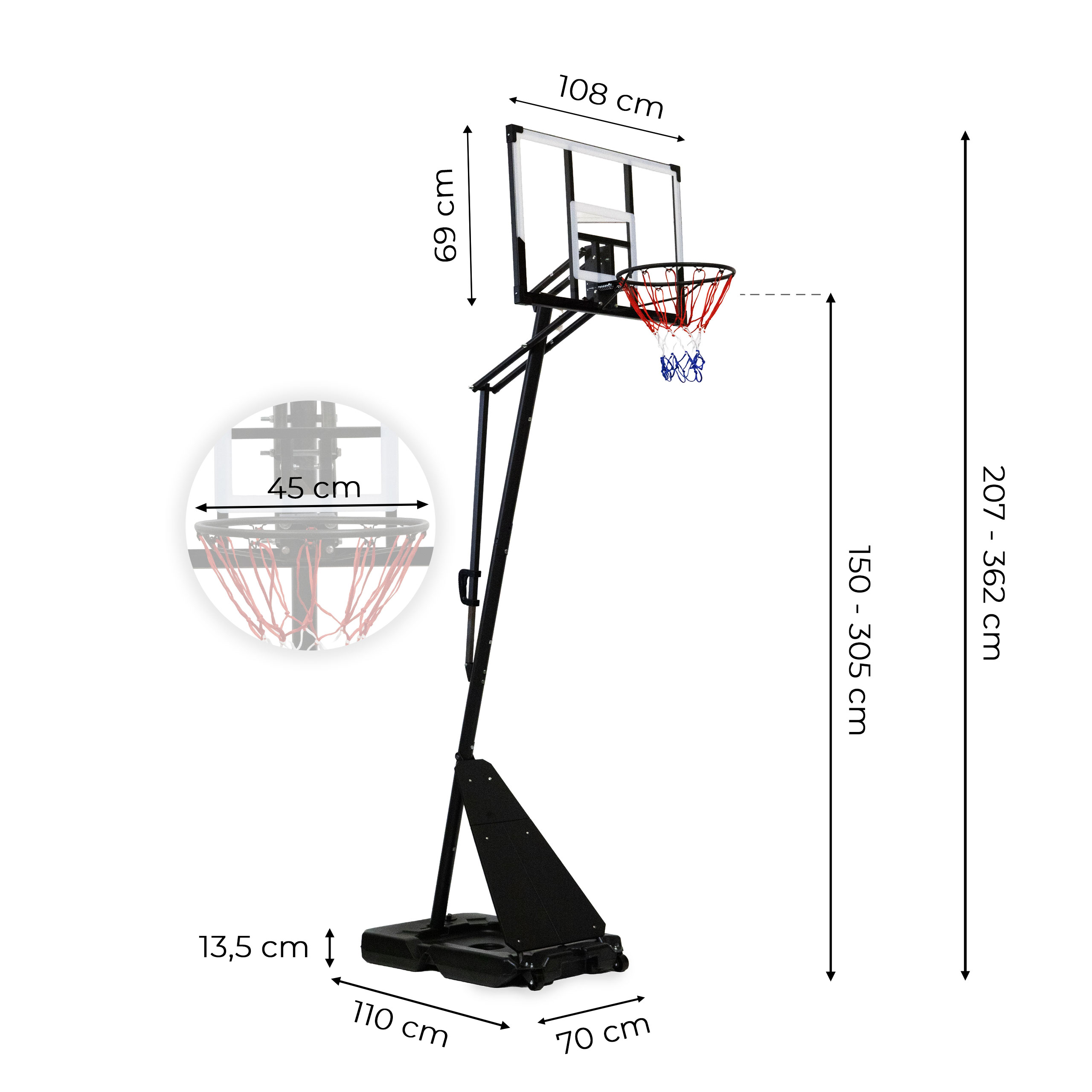 Reguliuojamas krepšinio stovas 305 cm aukščio MOVEPRO aprašymas - Prekės nuotrauka